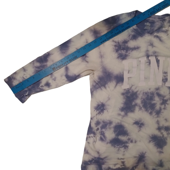 VICTORIAS SECRET PINK Campus Logo Baseball Tee Periwinkle Tie Dye Size Medium - Picture 8 of 11